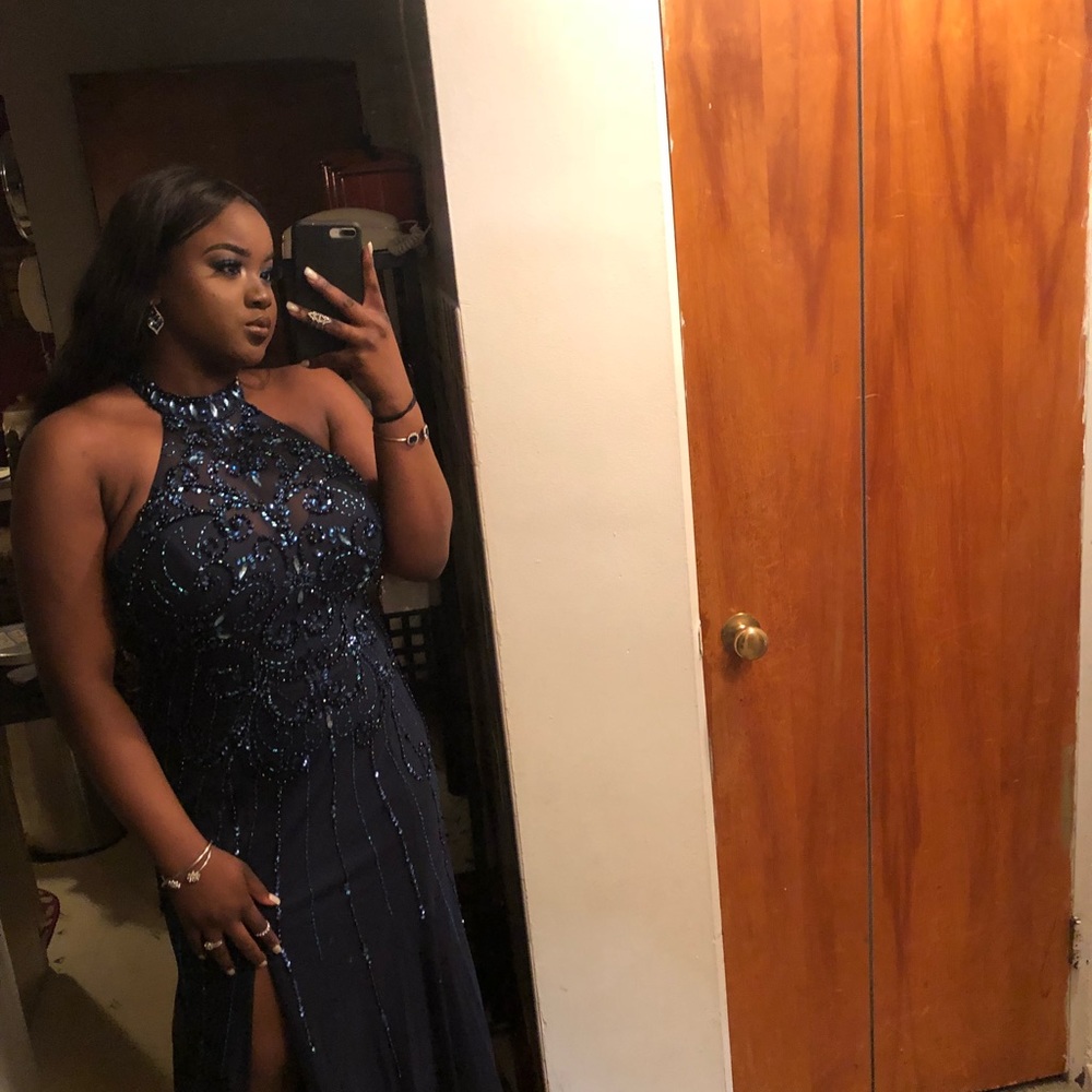 Midnight Blue Sparkling Prom Gown